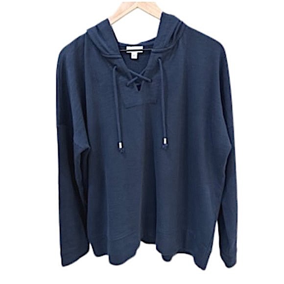 J. Jill Tops Jjill Navy Blue Lace Up Hoodie Size Large Poshmark